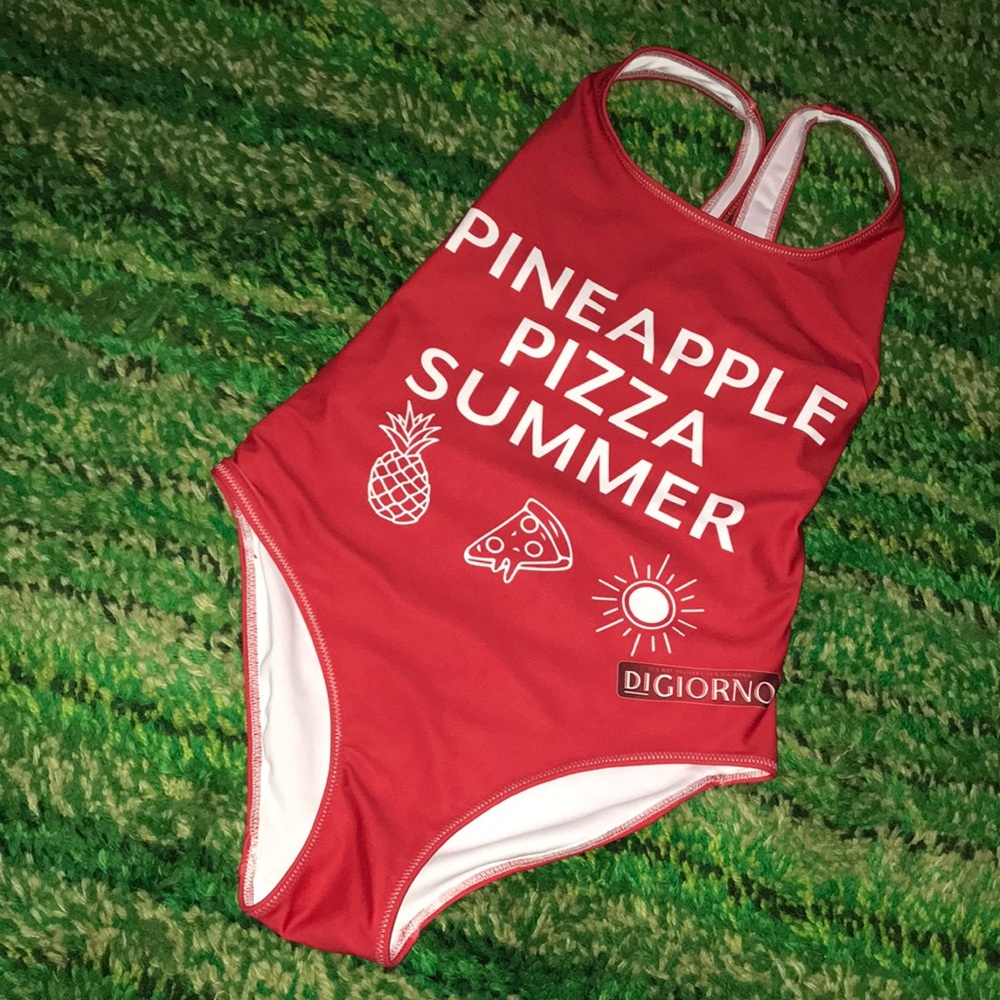 Girls' Red Graphic One-Piece Swimsuit - Pineapple Pizza Summer